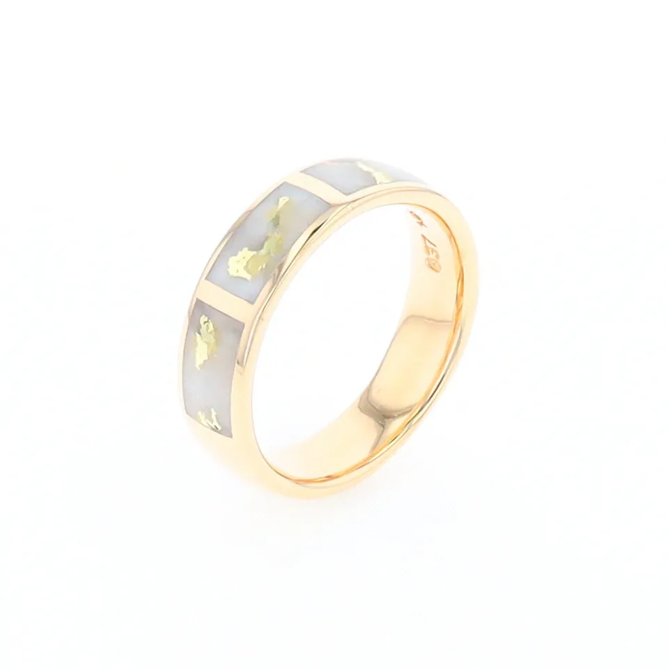 G1 Gold Quartz Ring, Three Section Rectangle Inlaid Band