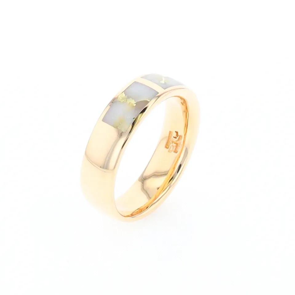 G1 Gold Quartz Ring, Three Section Rectangle Inlaid Band
