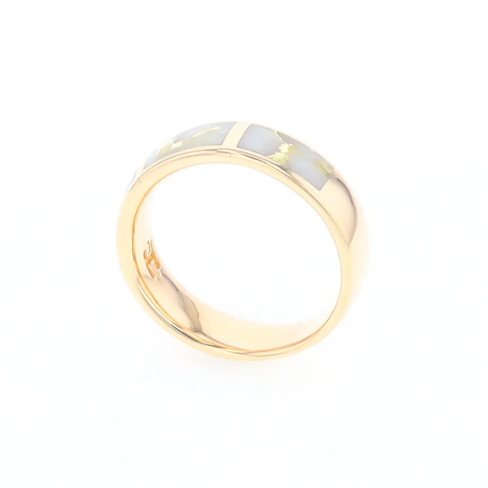 G1 Gold Quartz Ring, Three Section Rectangle Inlaid Band
