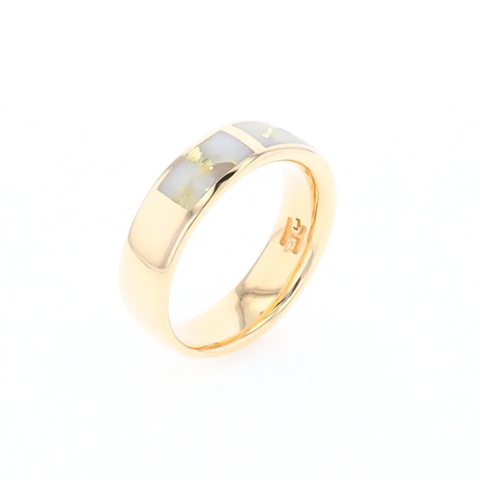 G1 Gold Quartz Ring, Three Section Rectangle Inlaid Band