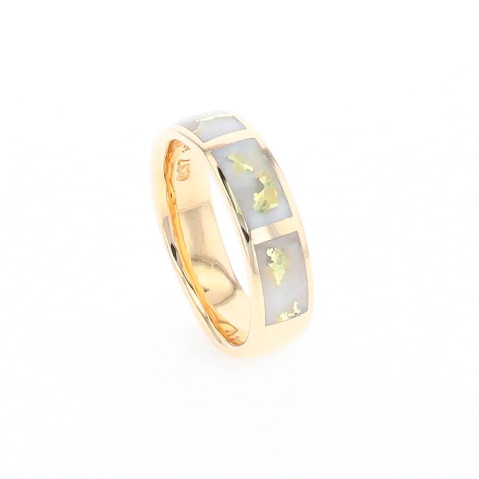 G1 Gold Quartz Ring, Three Section Rectangle Inlaid Band