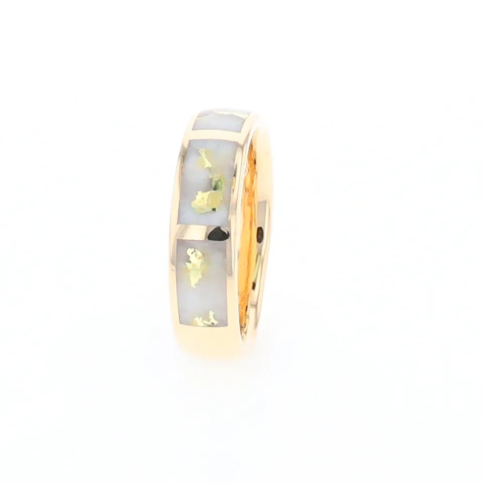 G1 Gold Quartz Ring, Three Section Rectangle Inlaid Band