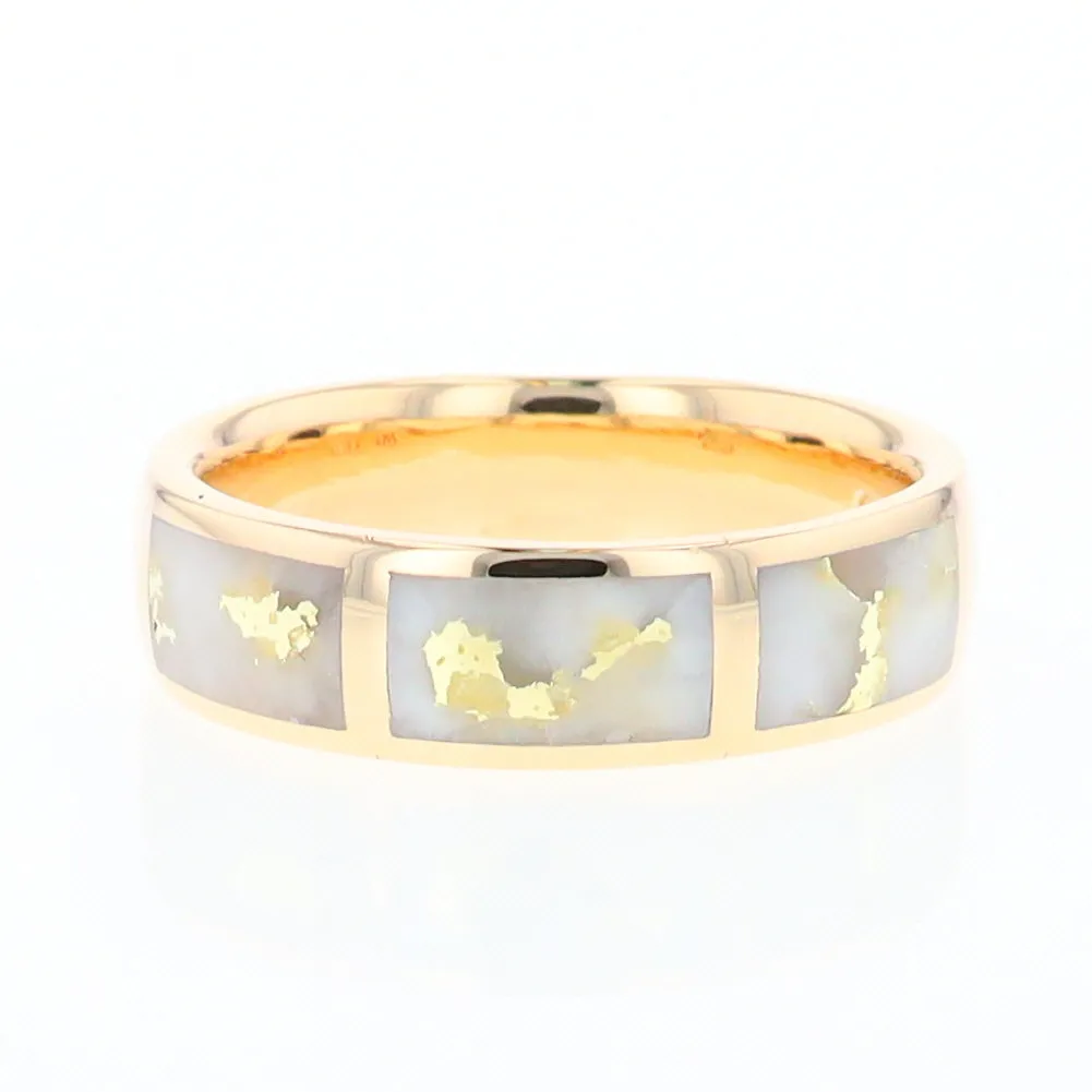 G1 Gold Quartz Ring, Three Section Rectangle Inlaid Band