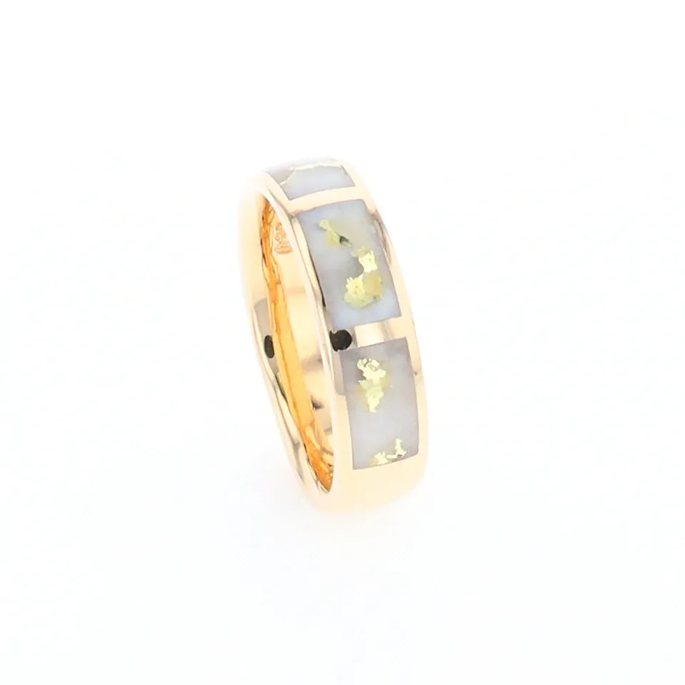 G1 Gold Quartz Ring, Three Section Rectangle Inlaid Band