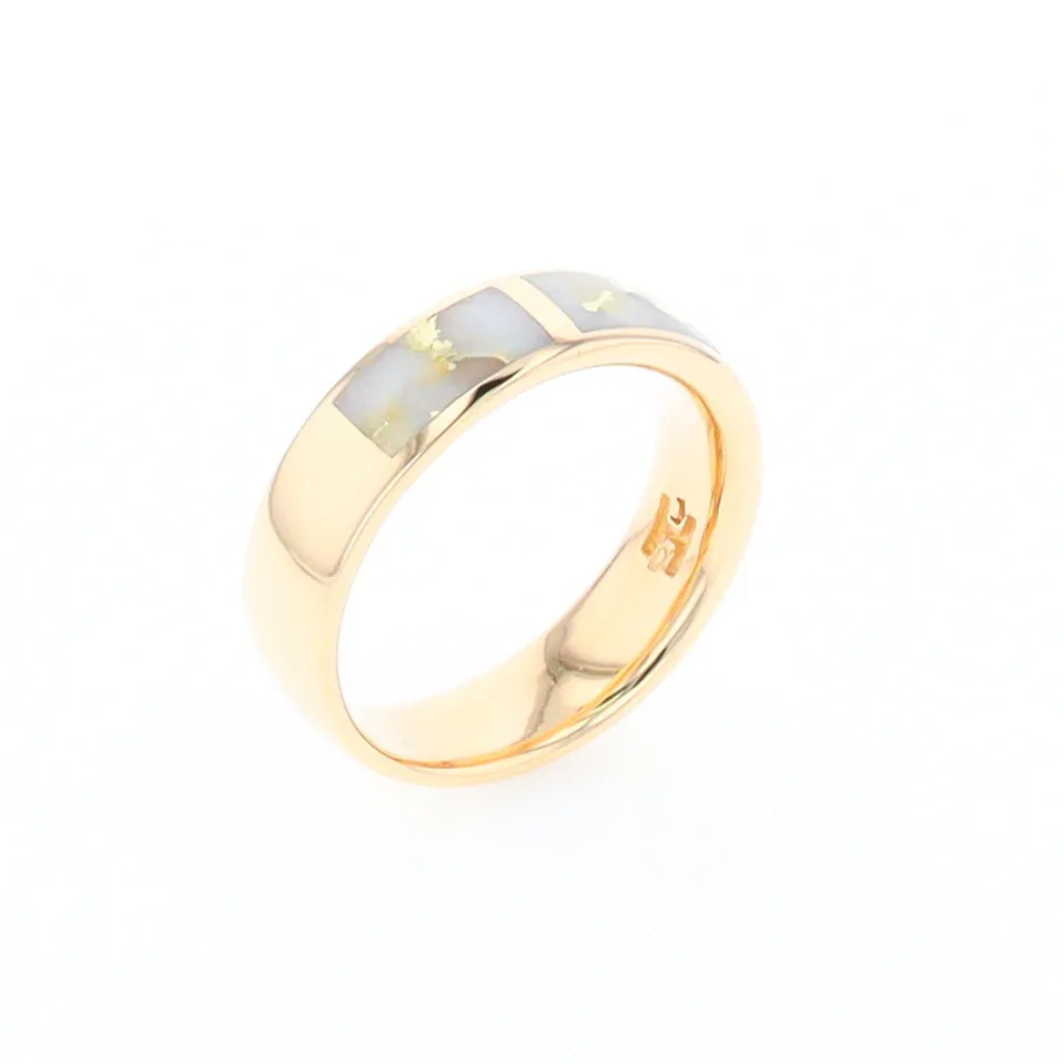 G1 Gold Quartz Ring, Three Section Rectangle Inlaid Band