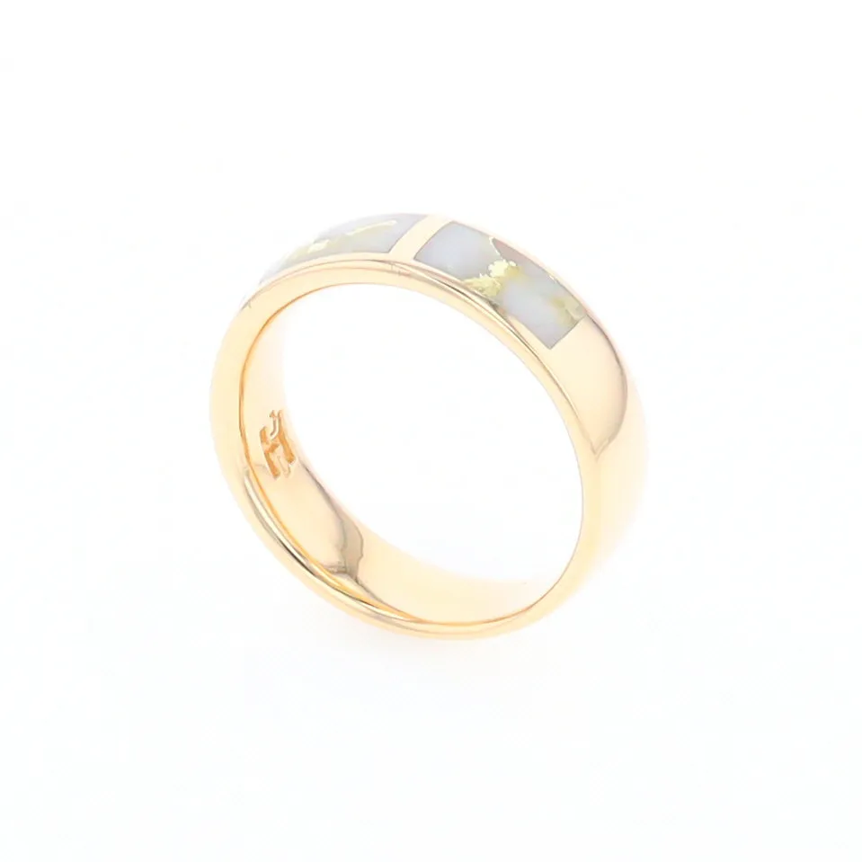 G1 Gold Quartz Ring, Three Section Rectangle Inlaid Band