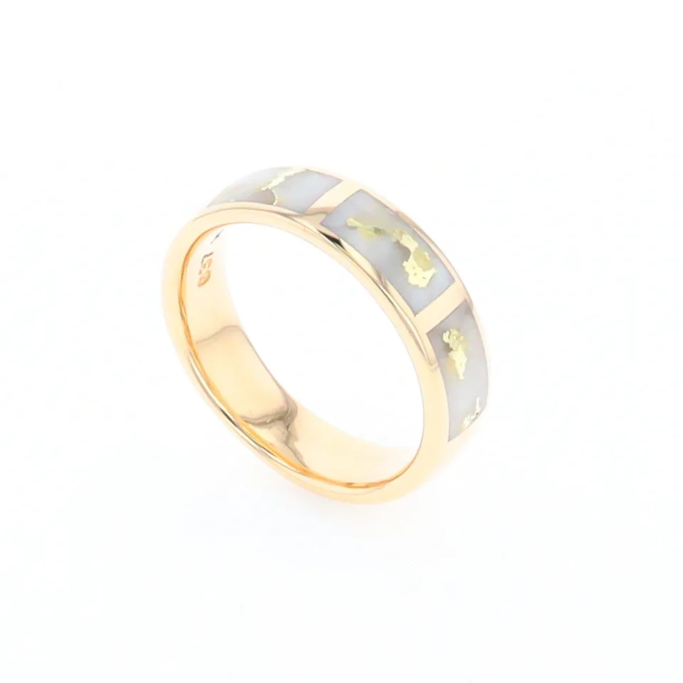 G1 Gold Quartz Ring, Three Section Rectangle Inlaid Band