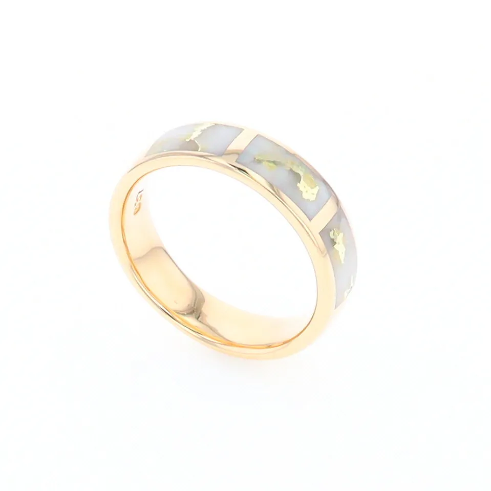 G1 Gold Quartz Ring, Three Section Rectangle Inlaid Band