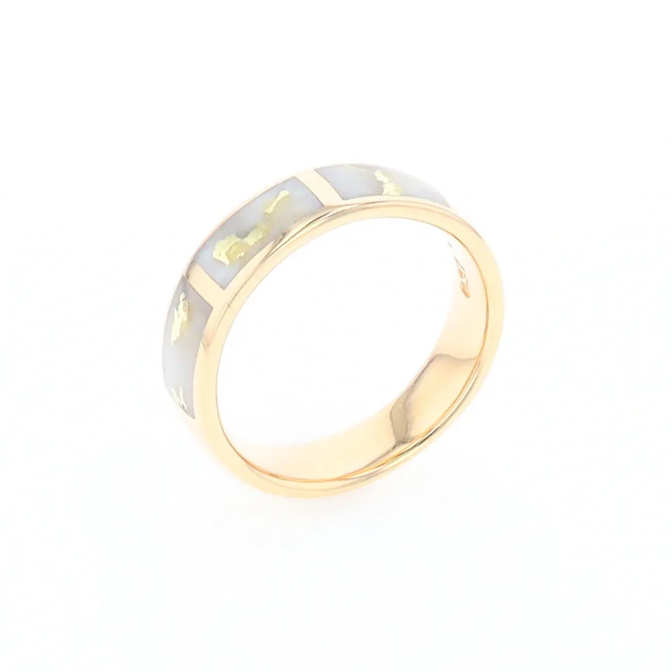 G1 Gold Quartz Ring, Three Section Rectangle Inlaid Band