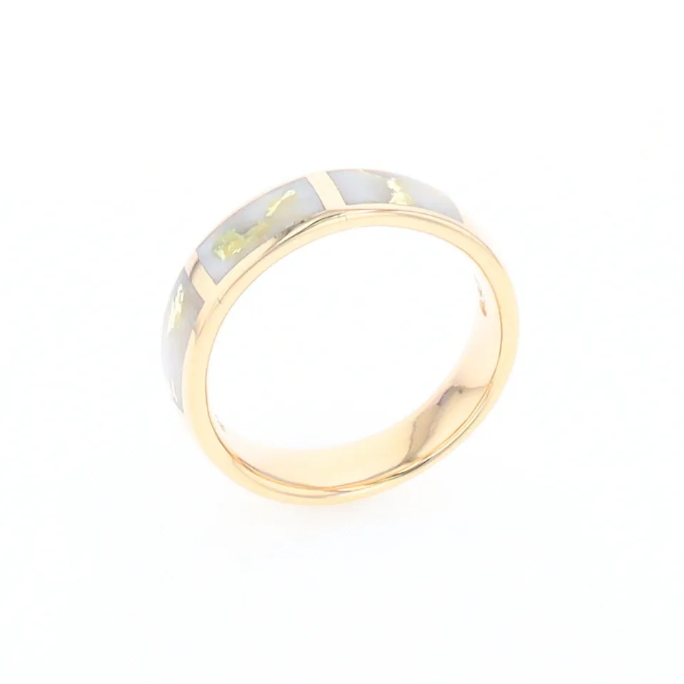 G1 Gold Quartz Ring, Three Section Rectangle Inlaid Band