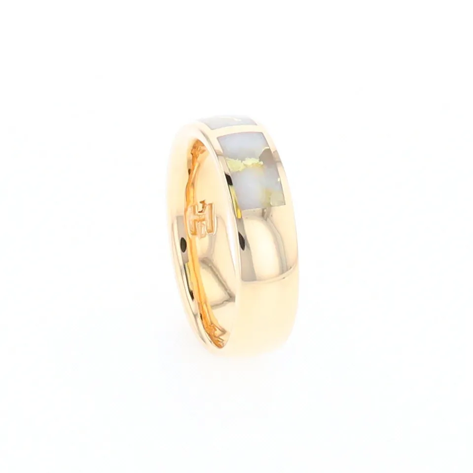 G1 Gold Quartz Ring, Three Section Rectangle Inlaid Band