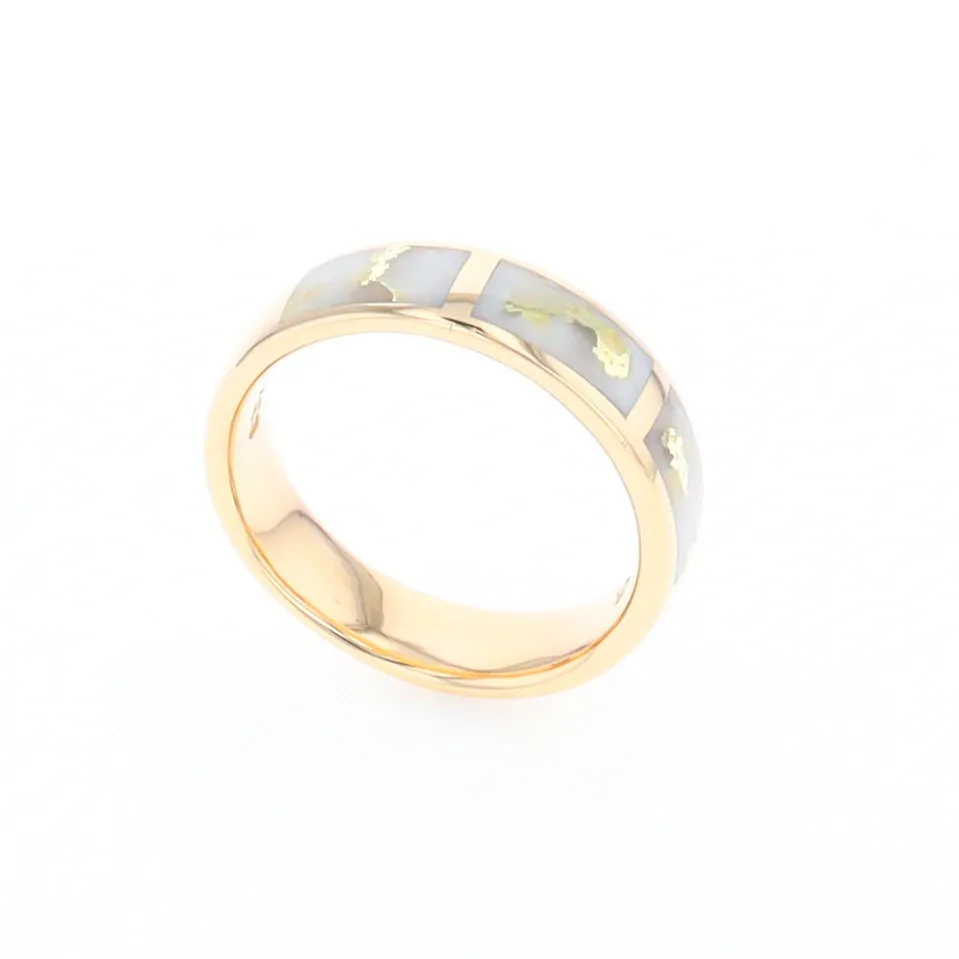 G1 Gold Quartz Ring, Three Section Rectangle Inlaid Band