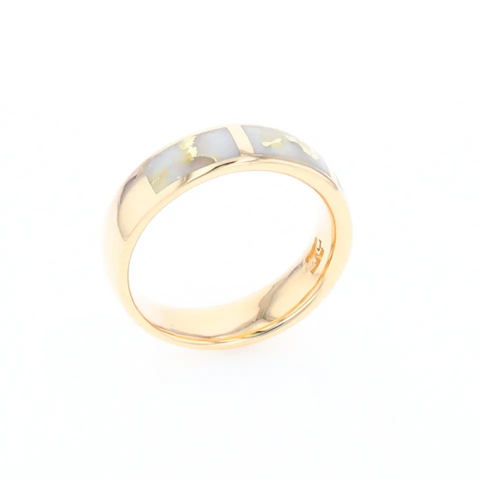G1 Gold Quartz Ring, Three Section Rectangle Inlaid Band
