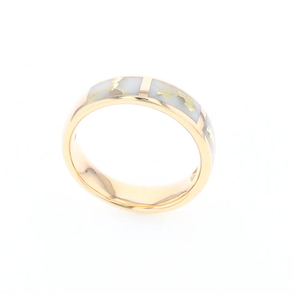 G1 Gold Quartz Ring, Three Section Rectangle Inlaid Band
