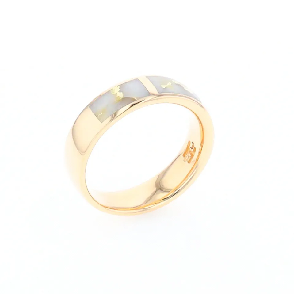 G1 Gold Quartz Ring, Three Section Rectangle Inlaid Band