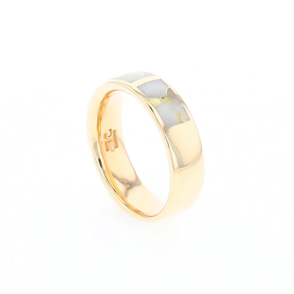 G1 Gold Quartz Ring, Three Section Rectangle Inlaid Band