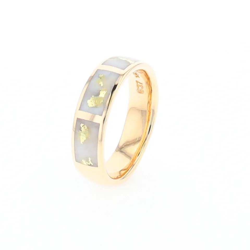 G1 Gold Quartz Ring, Three Section Rectangle Inlaid Band