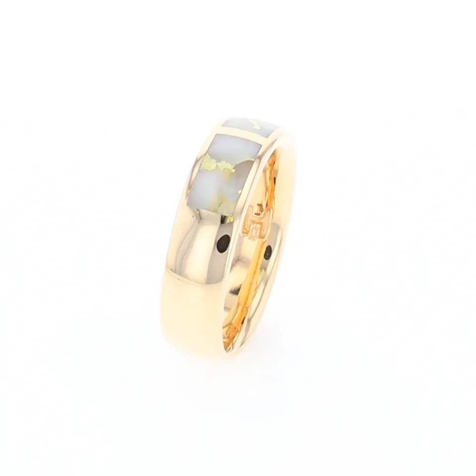 G1 Gold Quartz Ring, Three Section Rectangle Inlaid Band