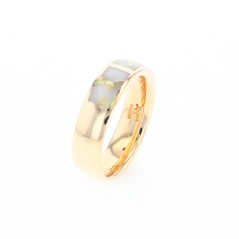 G1 Gold Quartz Ring, Three Section Rectangle Inlaid Band