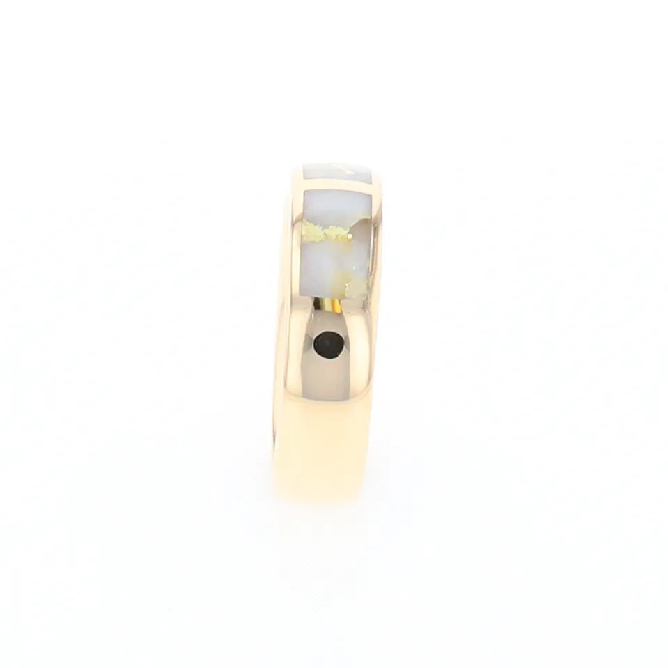 G1 Gold Quartz Ring, Three Section Rectangle Inlaid Band