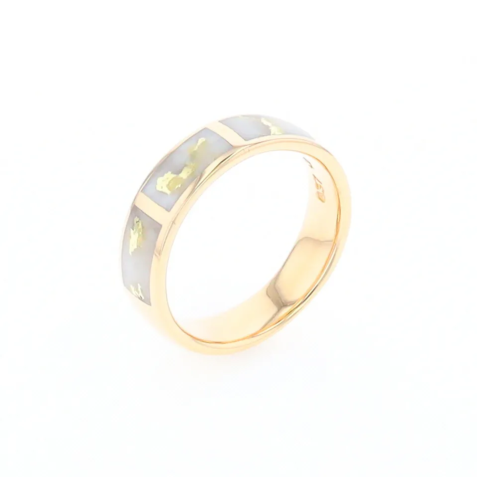 G1 Gold Quartz Ring, Three Section Rectangle Inlaid Band