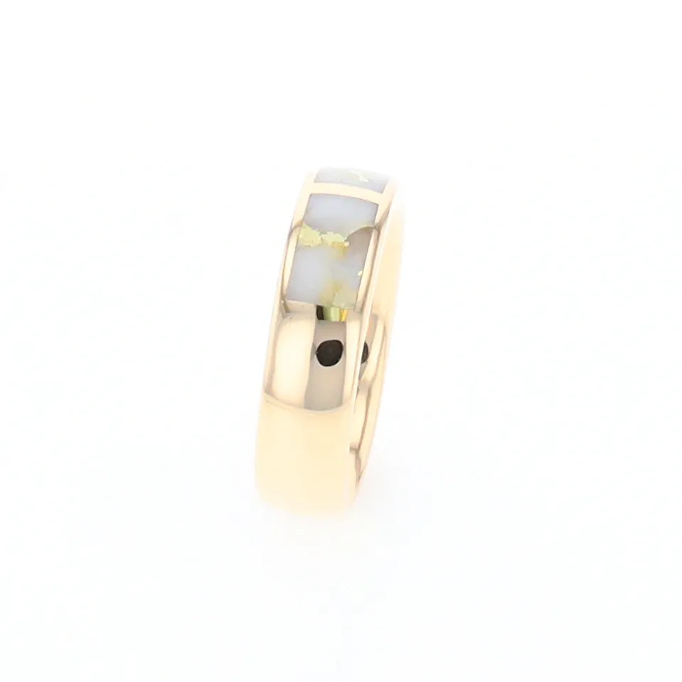 G1 Gold Quartz Ring, Three Section Rectangle Inlaid Band
