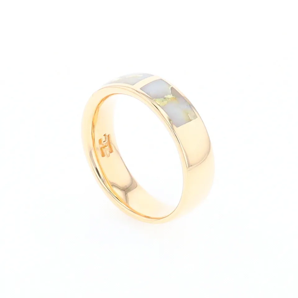G1 Gold Quartz Ring, Three Section Rectangle Inlaid Band