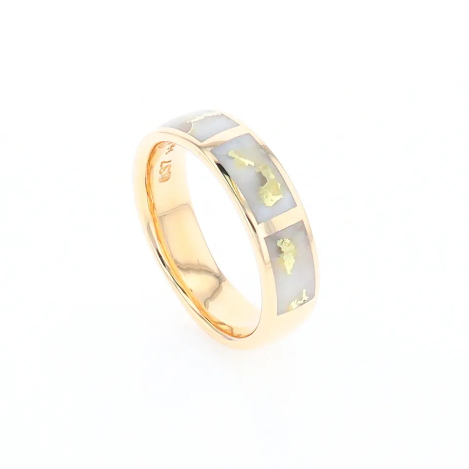 G1 Gold Quartz Ring, Three Section Rectangle Inlaid Band