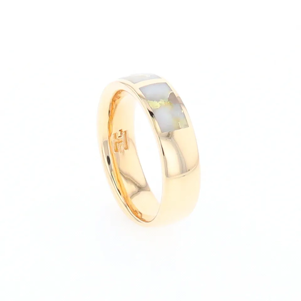 G1 Gold Quartz Ring, Three Section Rectangle Inlaid Band