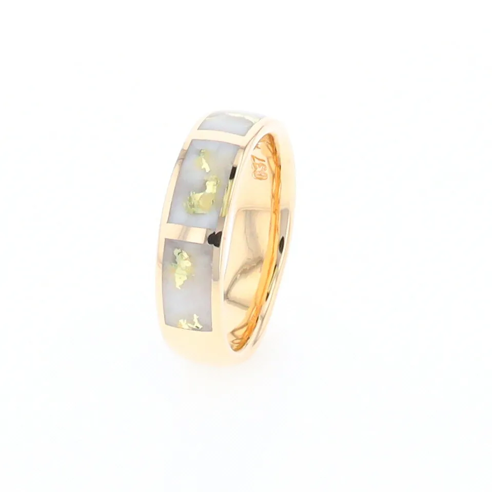 G1 Gold Quartz Ring, Three Section Rectangle Inlaid Band