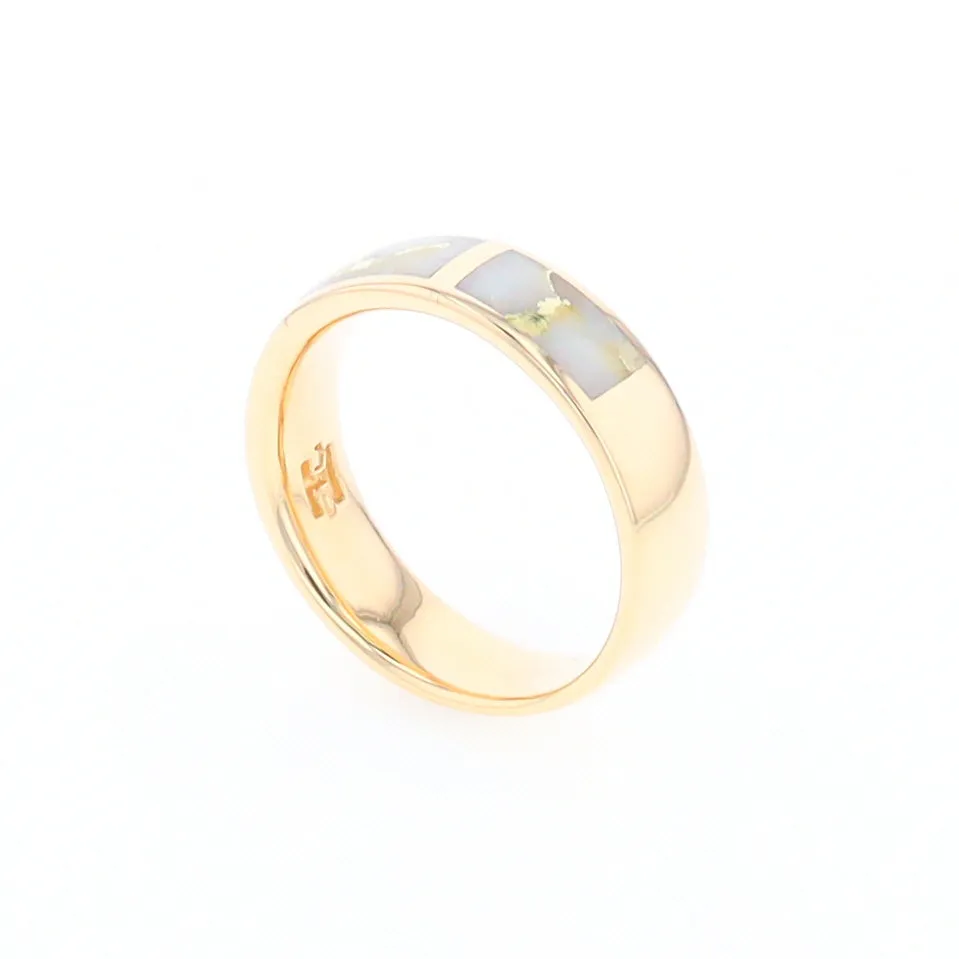 G1 Gold Quartz Ring, Three Section Rectangle Inlaid Band