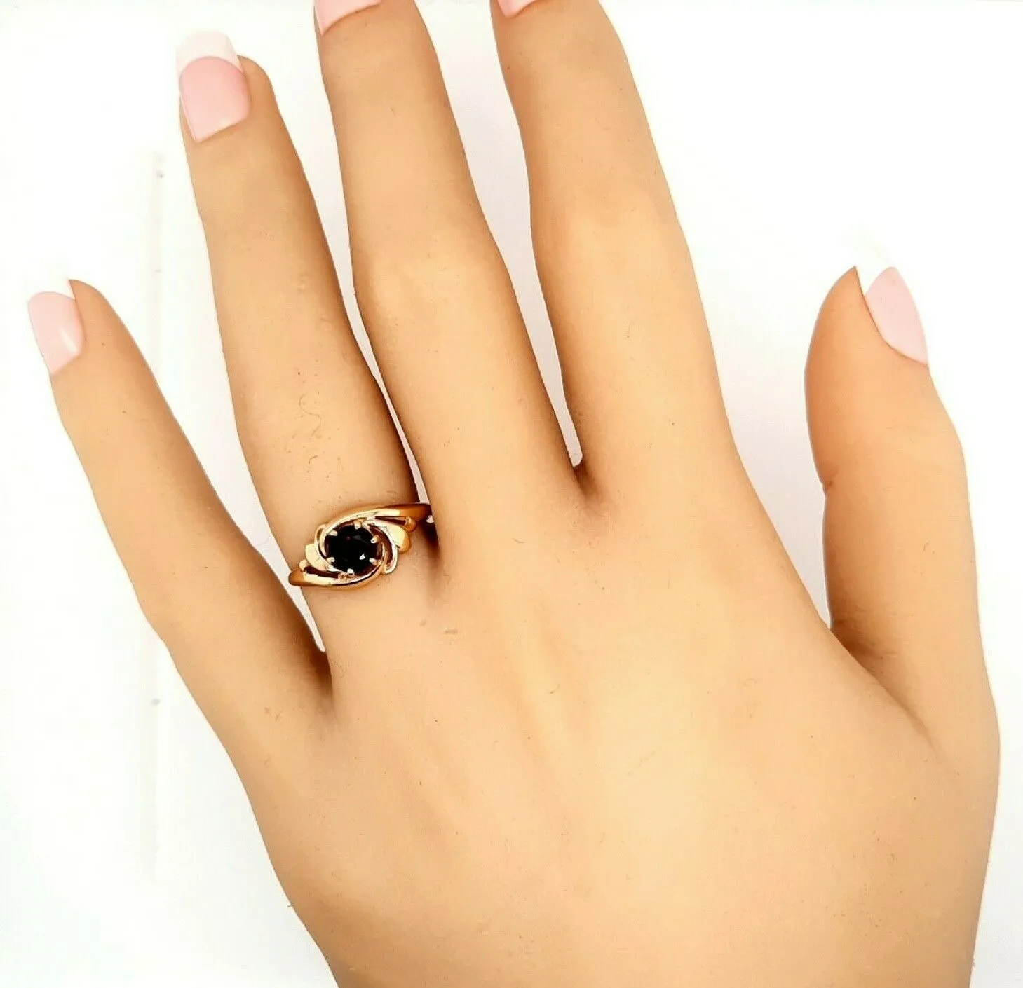 Garnet & 9ct Yellow Gold Dress Ring Fine Jewellery Band Size K 1/2