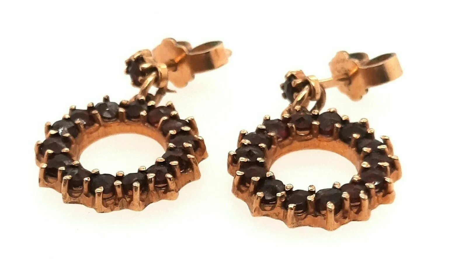 Garnet & Rolled Gold Bohemian Dangle/Drop Earrings Fine Vintage Jewellery