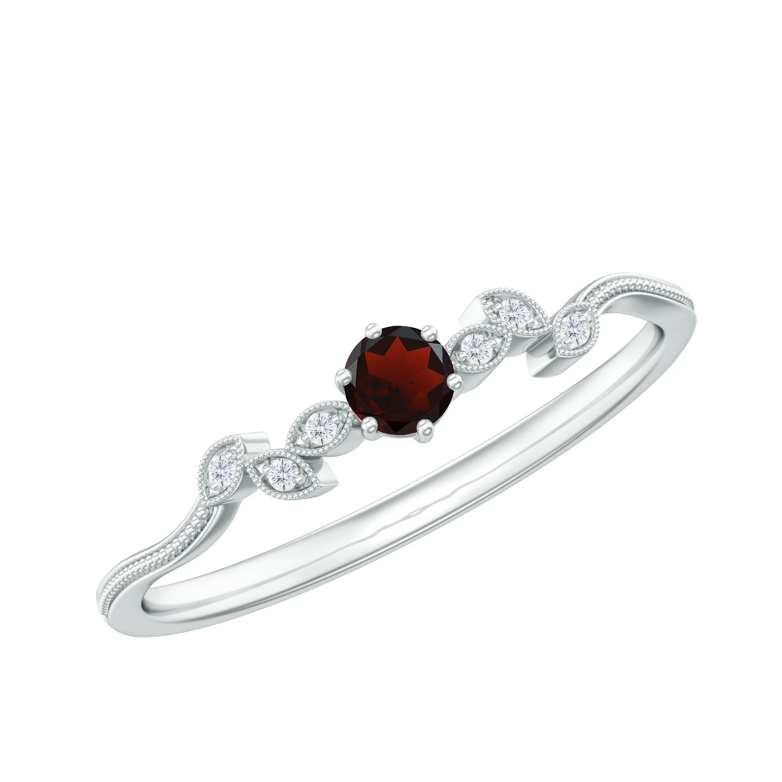 Garnet and Diamond Leaf Branch Promise Ring
