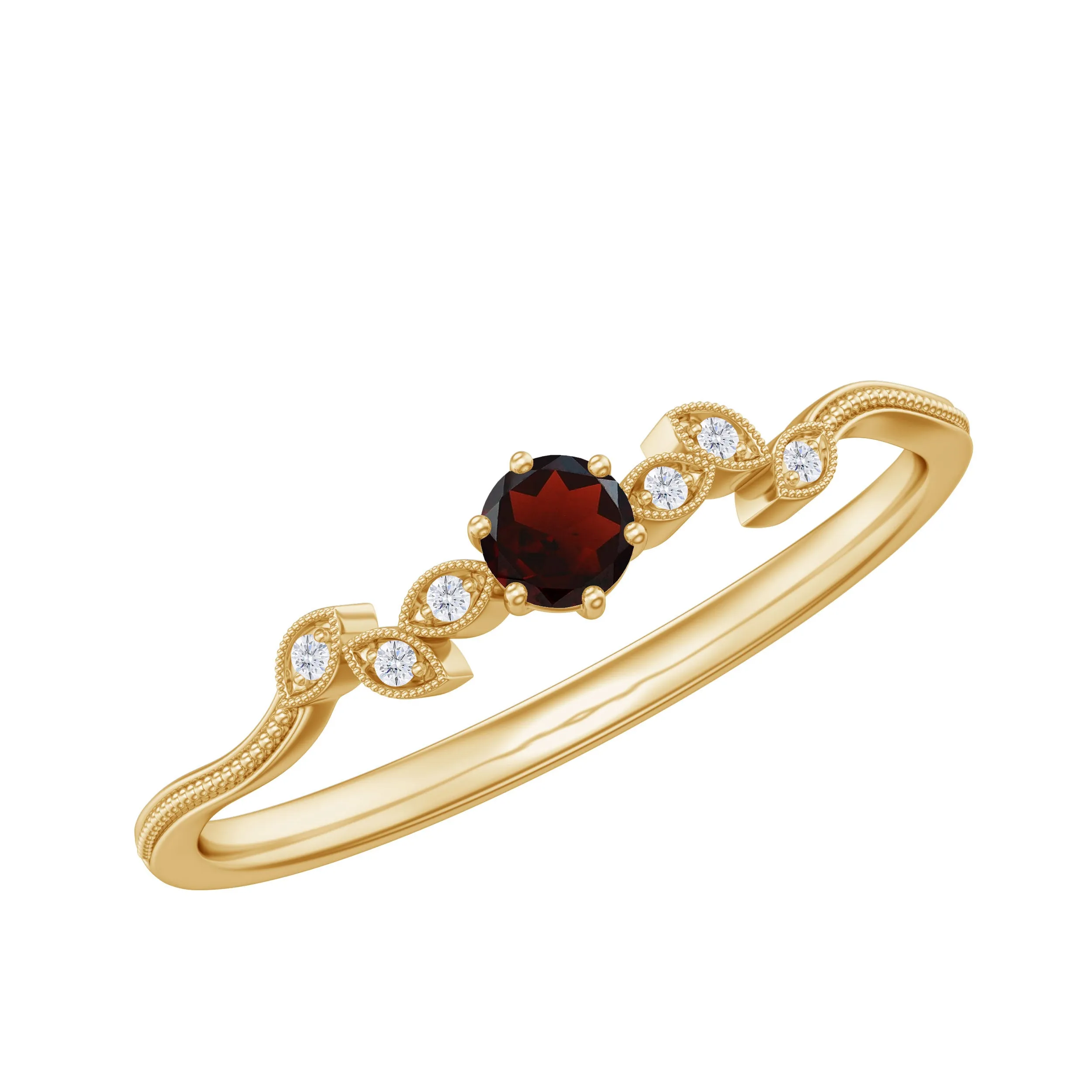 Garnet and Diamond Leaf Branch Promise Ring