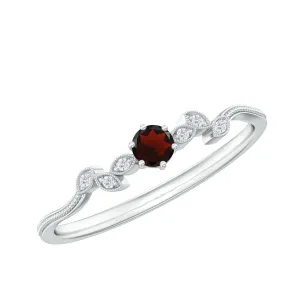 Garnet and Diamond Leaf Branch Promise Ring