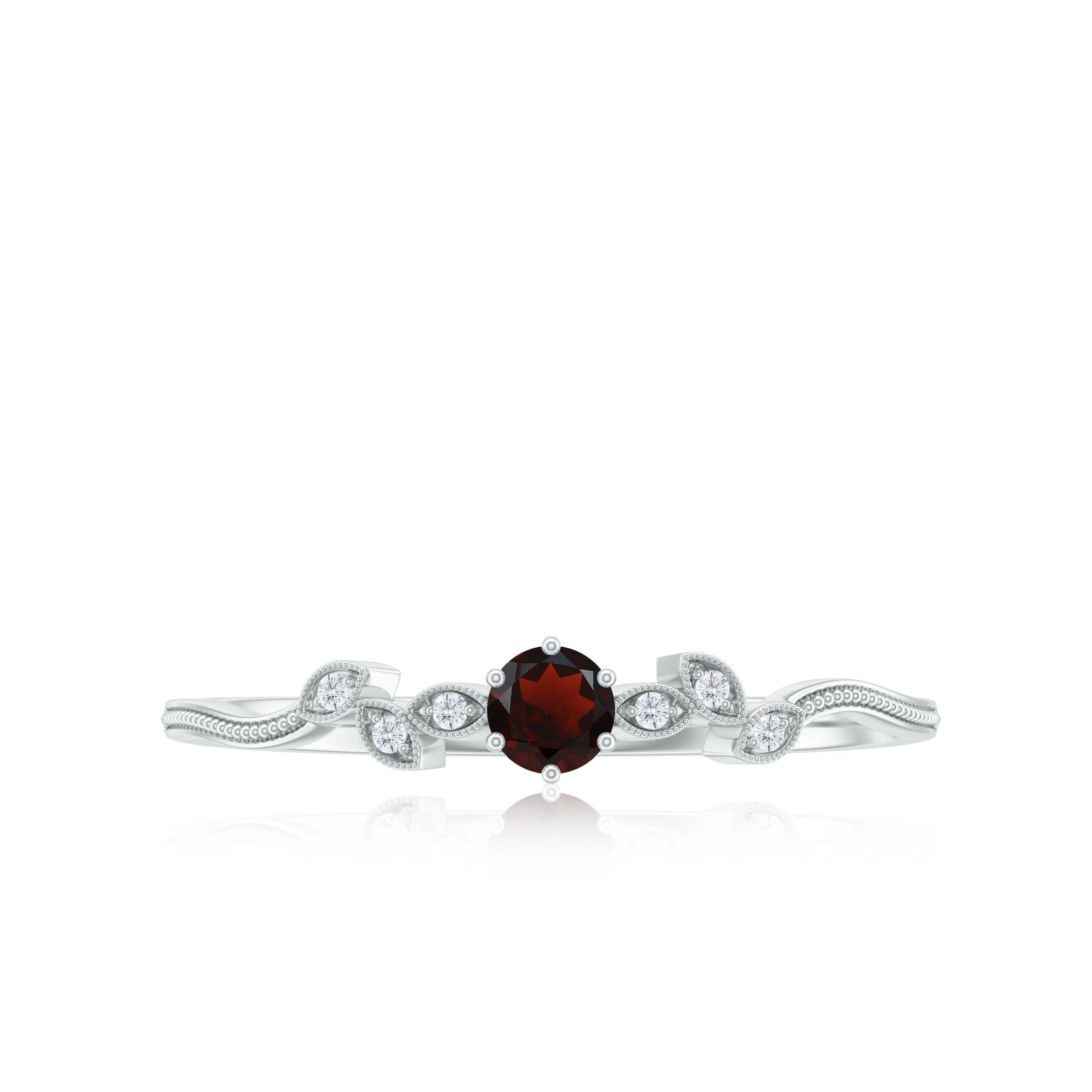 Garnet and Diamond Leaf Branch Promise Ring