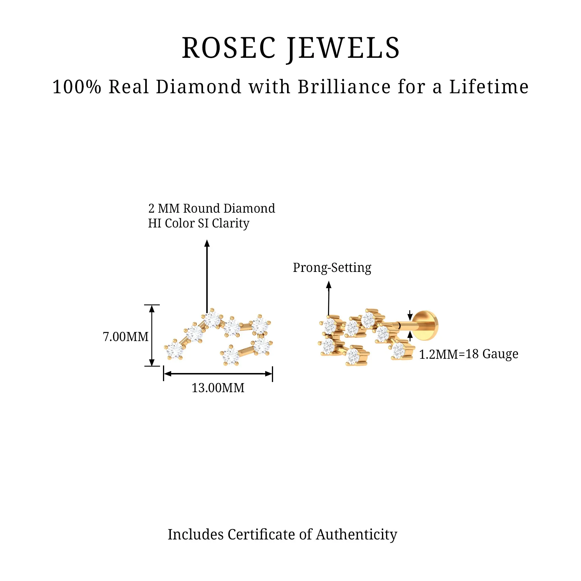 Genuine Diamond Taurus Zodiac Crawler Earring