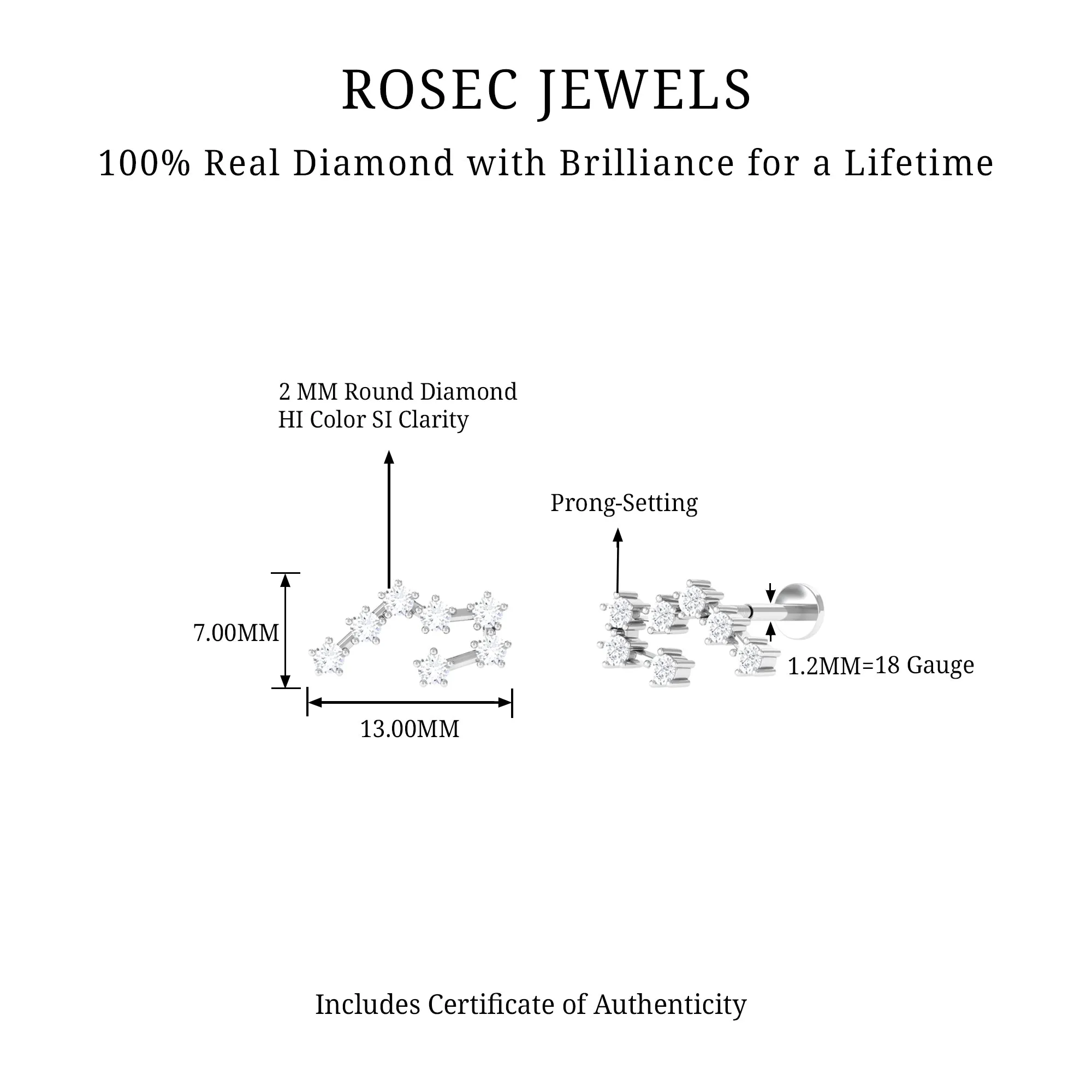 Genuine Diamond Taurus Zodiac Crawler Earring