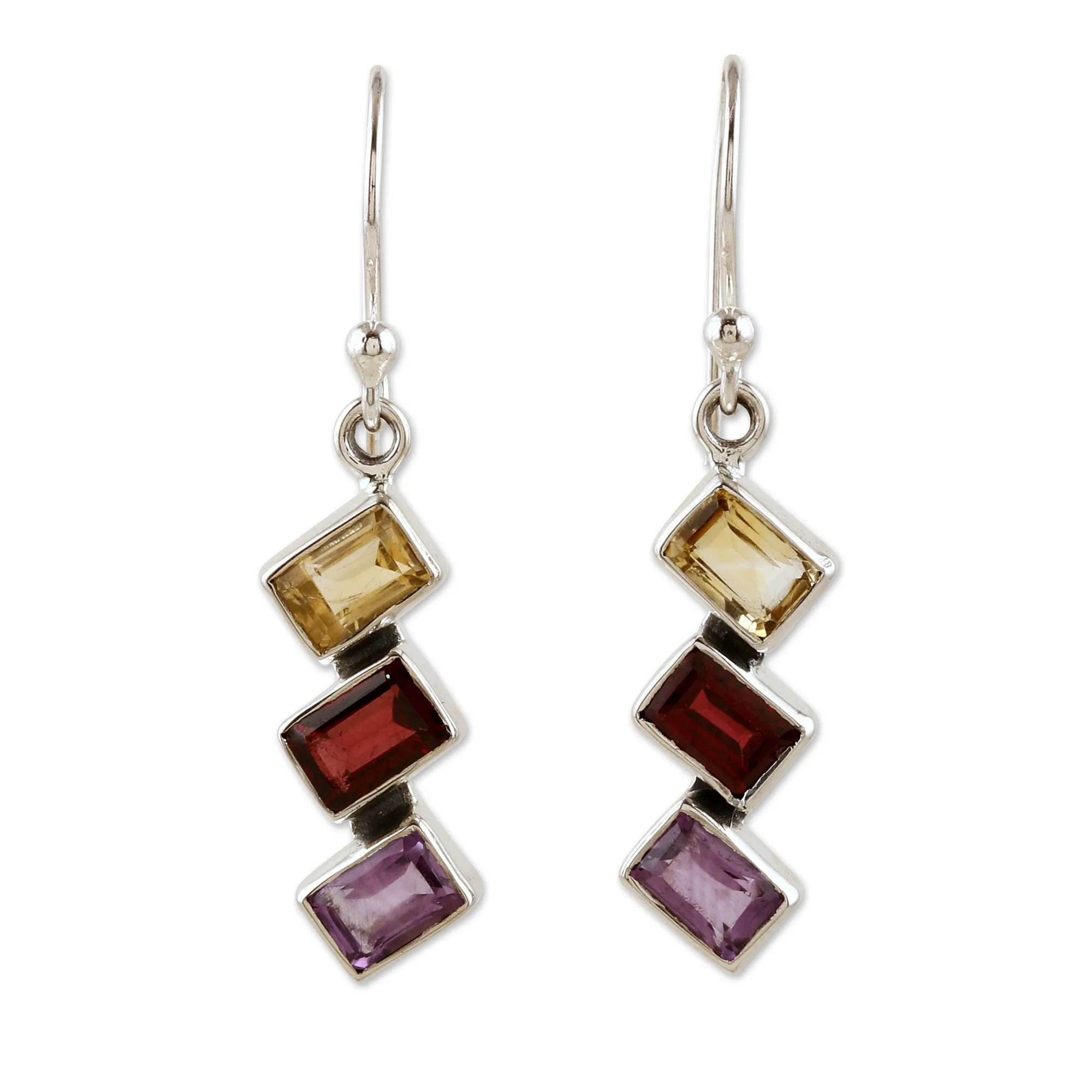 Geometric Multi-Gemstone Dangle Earrings Totaling 3 Carats - Dazzling Ladders | NOVICA