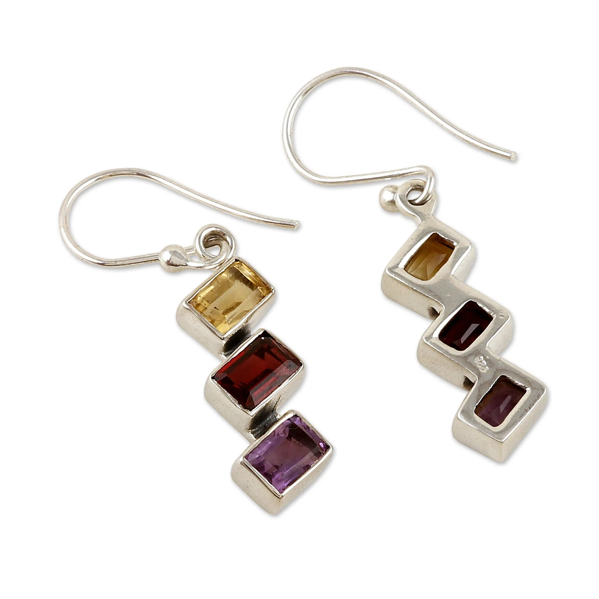 Geometric Multi-Gemstone Dangle Earrings Totaling 3 Carats - Dazzling Ladders | NOVICA