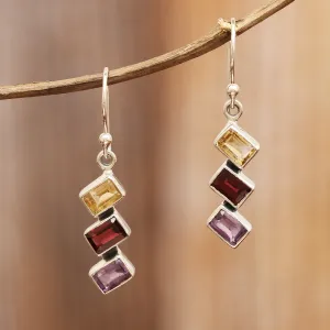 Geometric Multi-Gemstone Dangle Earrings Totaling 3 Carats - Dazzling Ladders | NOVICA