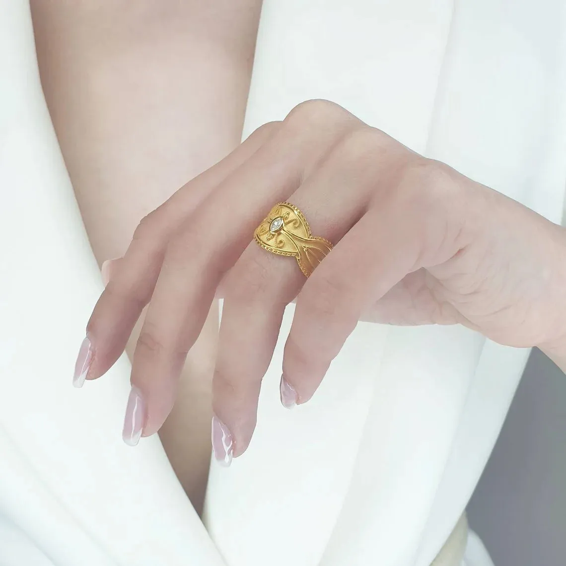Gold Byzantine Ring With Marquise Diamond