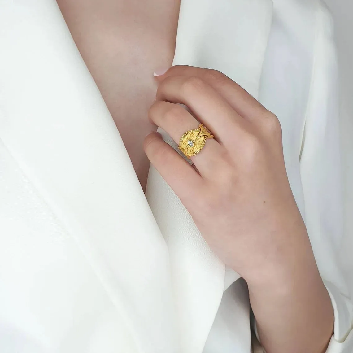 Gold Byzantine Ring With Marquise Diamond