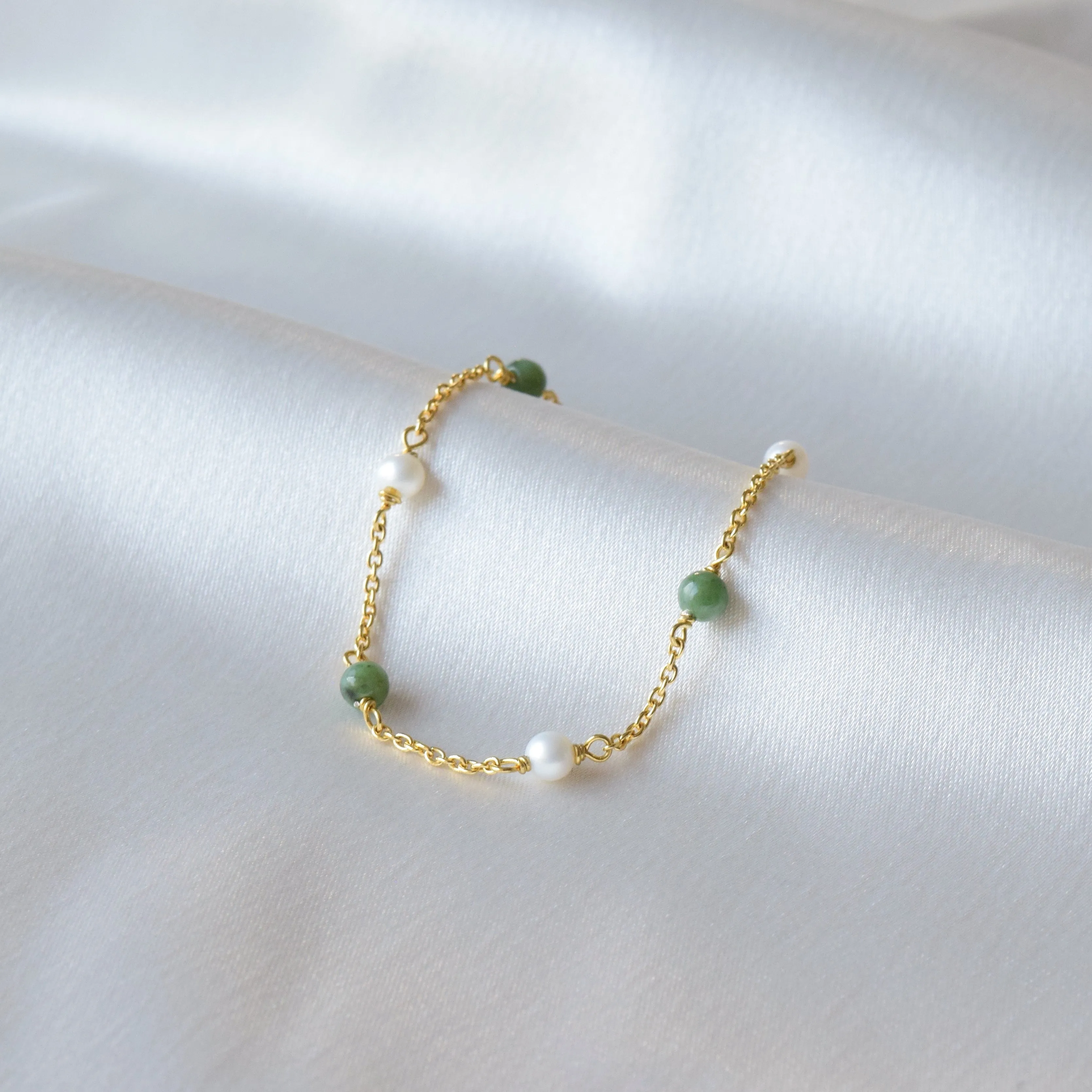 Gold Jade and Pearl Bracelet - Constance