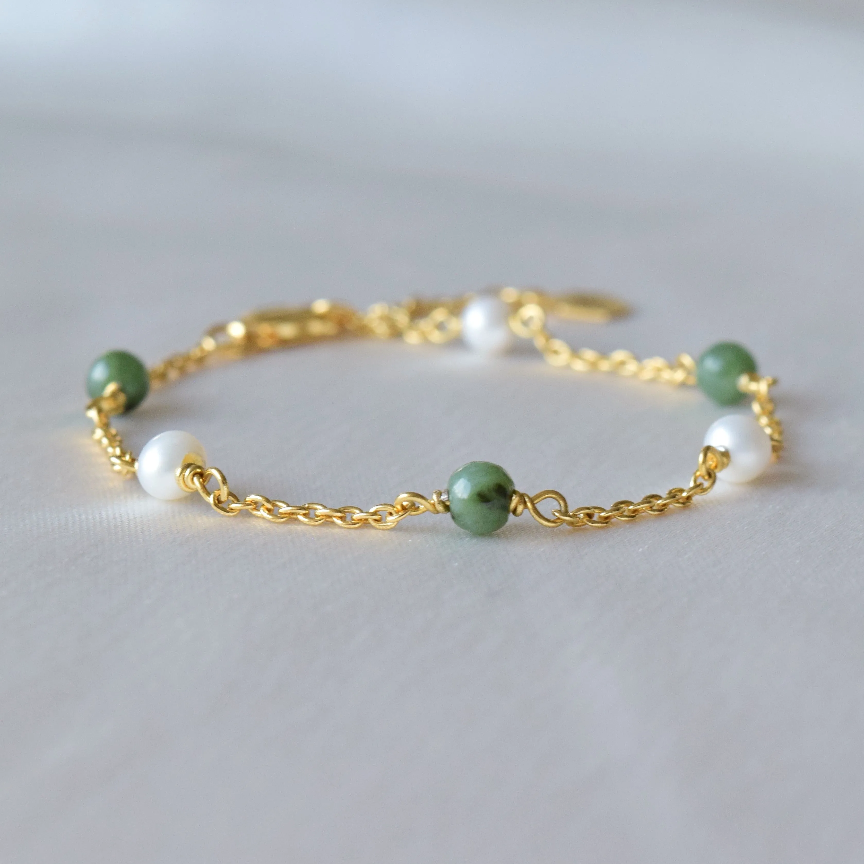 Gold Jade and Pearl Bracelet - Constance