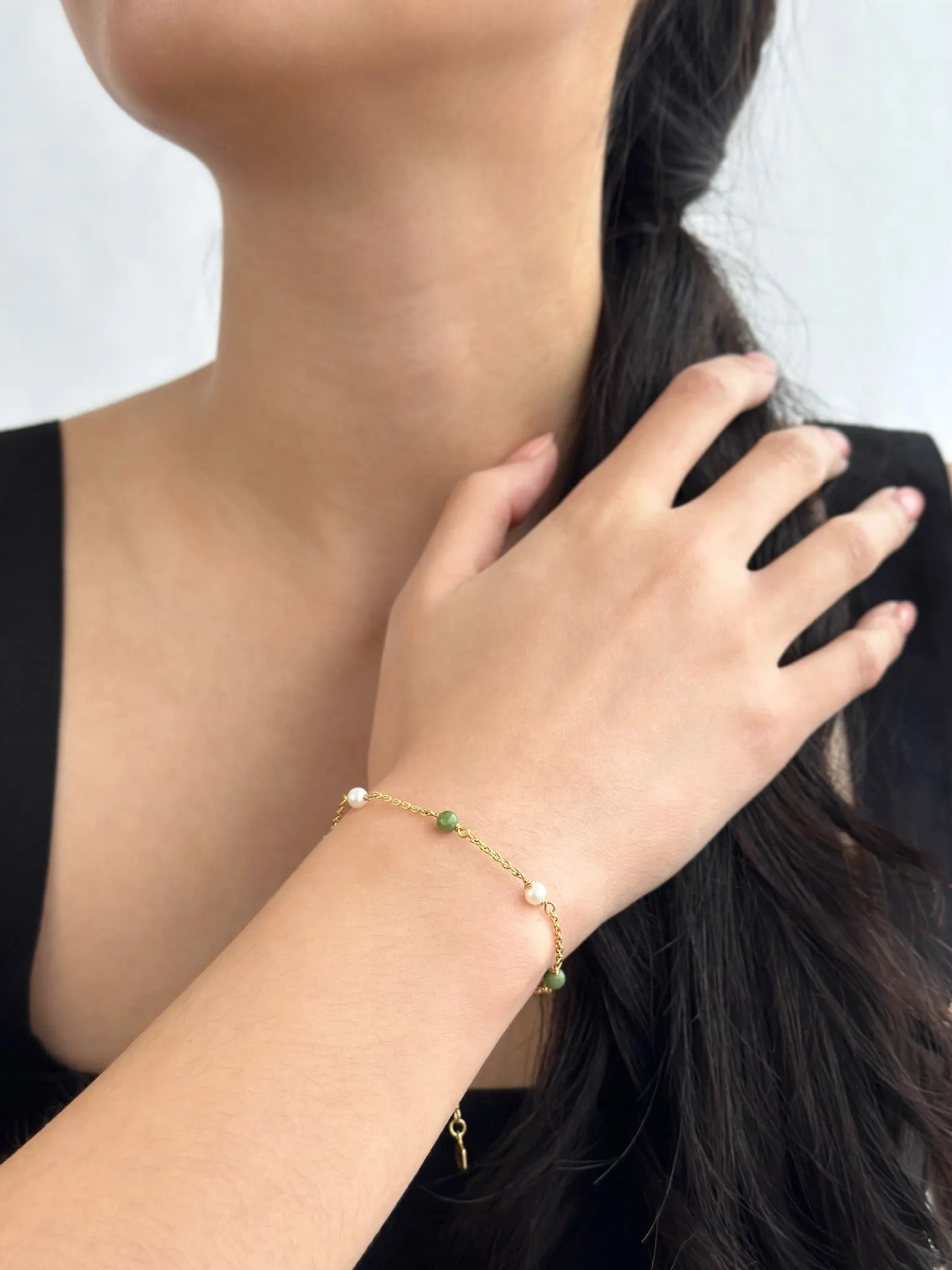 Gold Jade and Pearl Bracelet - Constance