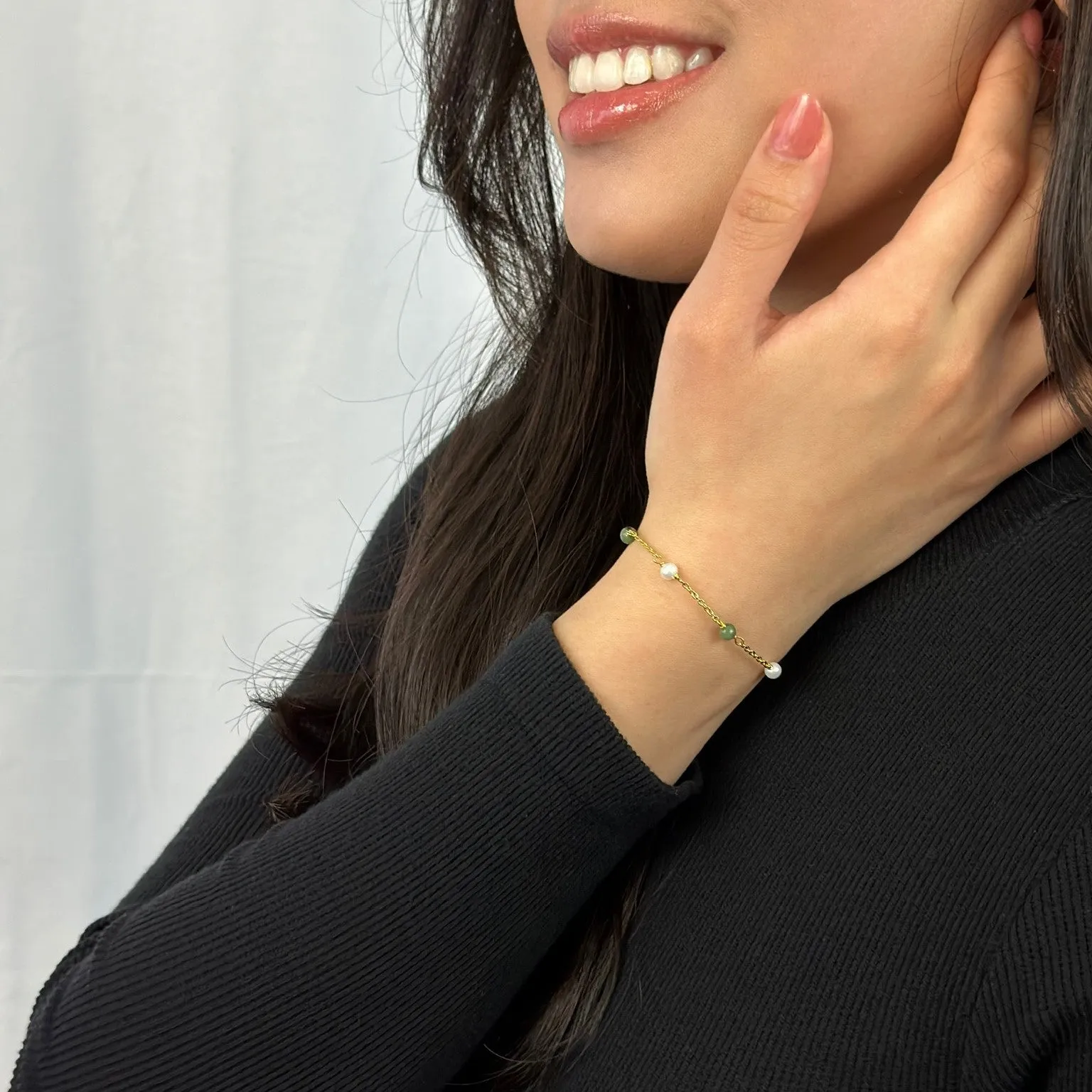Gold Jade and Pearl Bracelet - Constance