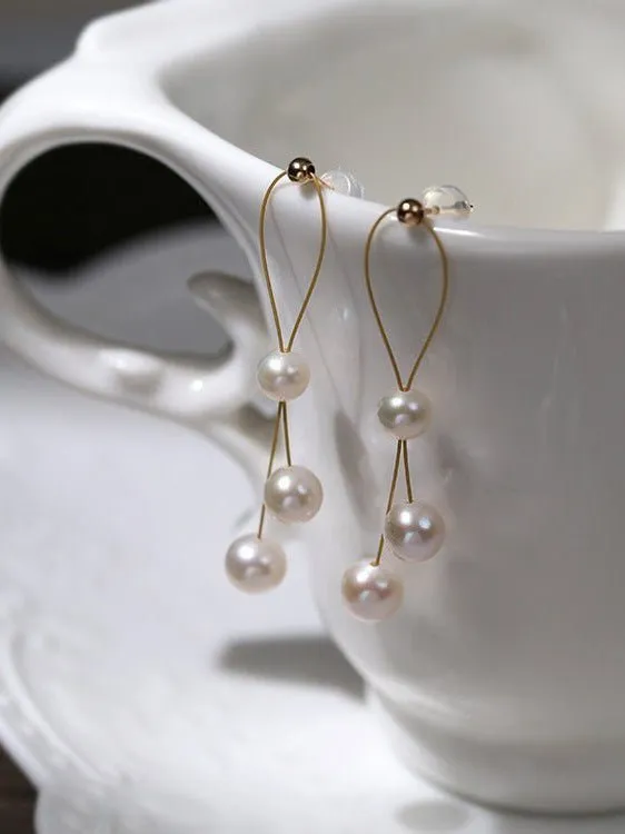 Gold Wire Pearl Earrings