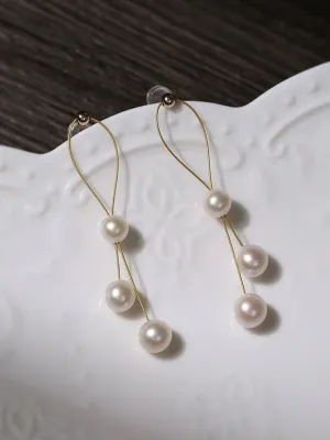 Gold Wire Pearl Earrings